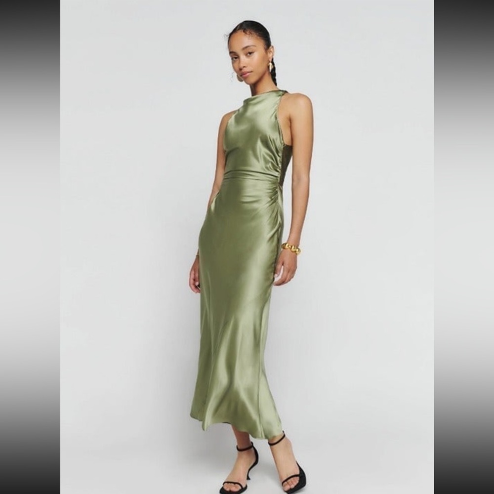 NWT Reformation Casette Silk Dress, Artichoke 10, Occasion Wedding